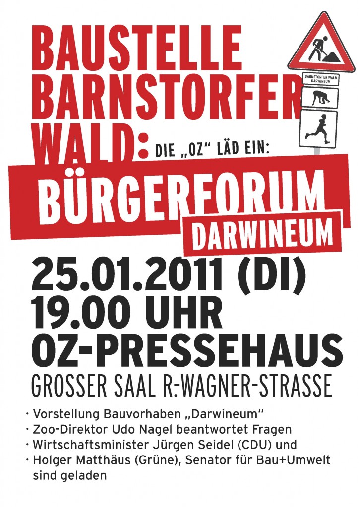 Bürgerforum Darwineum 25.01.2011 um 19.00 Uhr im OZ Pressehaus